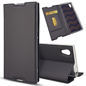 baratos Sony-Capinha Para Sony Sony Xperia Z5 / Sony Xperia Z5 Compact / Z5 Mini Porta-Cartão / Com Suporte / Flip Capa Proteção Completa Sólido Rígida PU Leather