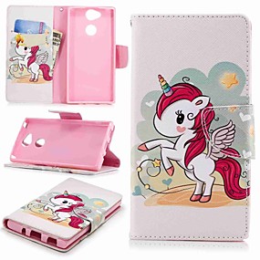 baratos Xperia XA2-Capinha Para Sony Xperia XA2 / Xperia L2 Carteira / Porta-Cartão / Com Suporte Capa Proteção Completa Unicórnio Rígida PU Leather