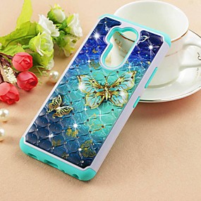 baratos LG Q7 / Q7+-Capinha Para LG LG Q Stylus / LG Stylo 4 / LG Q7 Com Strass / Estampada Capa traseira Borboleta Rígida PU Leather