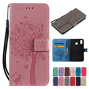 baratos Xperia XZ2 Compact-Capinha Para Sony Sony Xperia L3 / Sony Xperia 10 / Sony Xperia 10 Plus Carteira / Porta-Cartão / Com Suporte Capa Proteção Completa Sólido / Gato / Árvore Rígida PU Leather