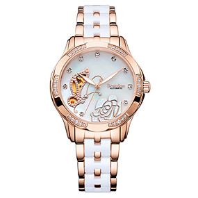 baratos Relógios Mecânicos-Best don Mulheres Relógio de Pulso relógio mecânico Relogio Dourado Japanês Automático - da corda automáticamente Cerâmica Branco / Ouro Rose 50 m Impermeável Noctilucente Relógio Casual Analógico