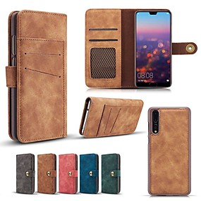 baratos Huawei Mate 20 Lite-Capinha Para Huawei Huawei nova 4e / Huawei P20 / Huawei P20 Pro Carteira / Porta-Cartão / Com Suporte Capa Proteção Completa Sólido Rígida couro legítimo