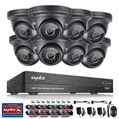 baratos Sistemas de Circuito Fechado de Televisão-Sannce® 8ch cctv sistema de segurança onvif 1080p ahd / tvi / cvi / cvbs / ip 5-em-1 dvr com 8 * 2.0mp câmeras impermeáveis ​​não hdd