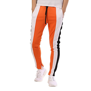 baratos Chinos-Homens Básico / Moda de Rua Diário Esportes Delgado Calças Esportivas Calças - Estampa Colorida Patchwork Algodão Preto Laranja Amarelo XL XXL XXXL