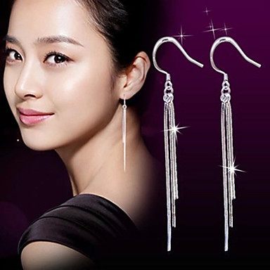 baratos Brincos-Mulheres Brincos Compridos Brincos Pendurados Longas Corrente Importante senhoras Borla Elegante Diário Prata de Lei Brincos Jóias Prata Para Casamento Festa Diário Feriado